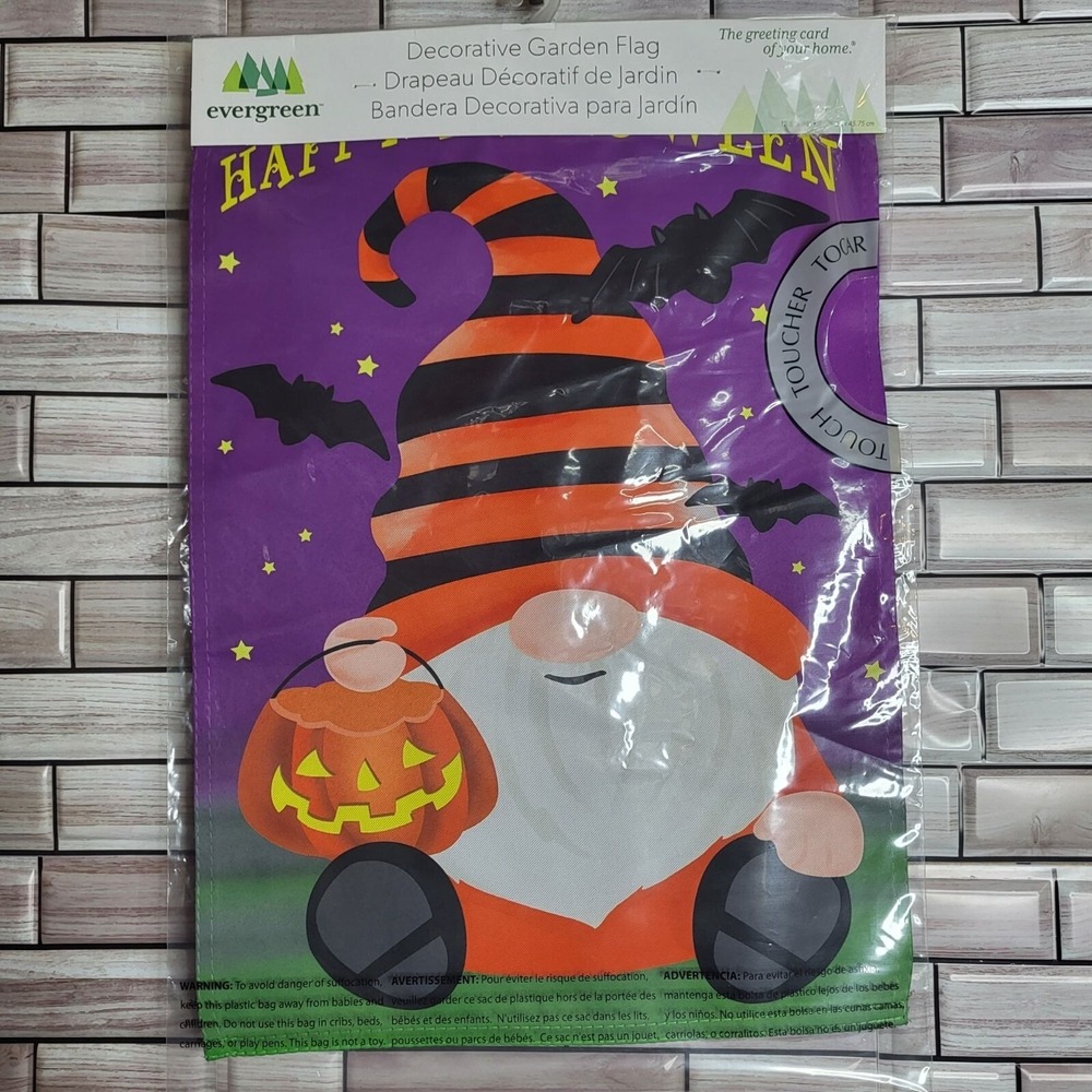 New Happy Halloween Gnome Garden Flag Colorful‎ 12.5" x 18" Indoor Outdoor Decor